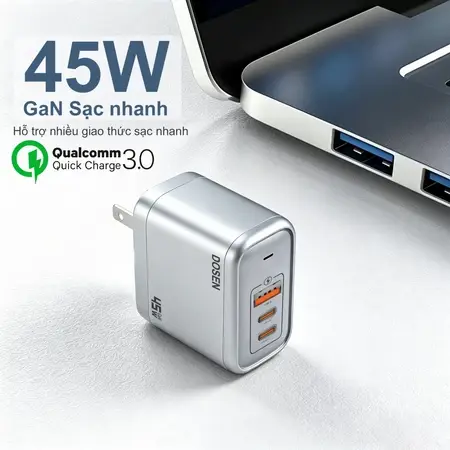 Dosen Củ Sạc Nhanh 45W GaN Type C USB-A Thích Hợp QC3.0 PD Sạc Nhanh cho iP 15+ Pro Max Samsung Huawei