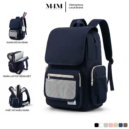 Balo đi học chống nước đựng laptop 15.6 inch M4M GOOD VIBE Backpack BM005, Cặp nữ nam nhiều ngăn