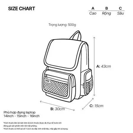 Balo đi học chống nước đựng laptop 15.6 inch M4M GOOD VIBE Backpack BM005, Cặp nữ nam nhiều ngăn