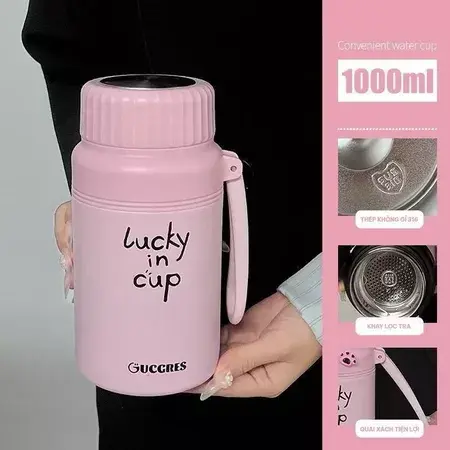 [ Kèm Sticker ] Bình giữ nhiệt siêu xᶖnh, nắp vặn dung tích 1000ml Có lưới lọc trà Lõi inox 316 . C87 SHOP