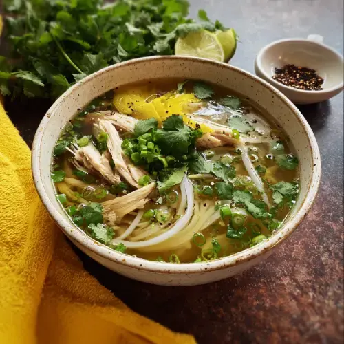 Phở Gà Xé Phay Hành Chẻ Thanh Mát