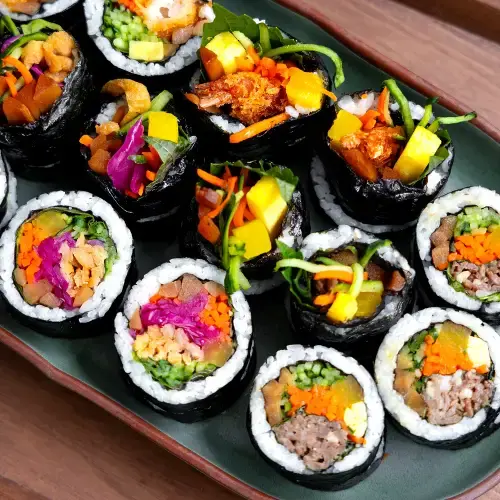 Kimbap Chiên Xù Giòn Rụm Sốt Kem Béo - Nhân Thịt Bò Mỹ Sốt BBQ Đậm Vị